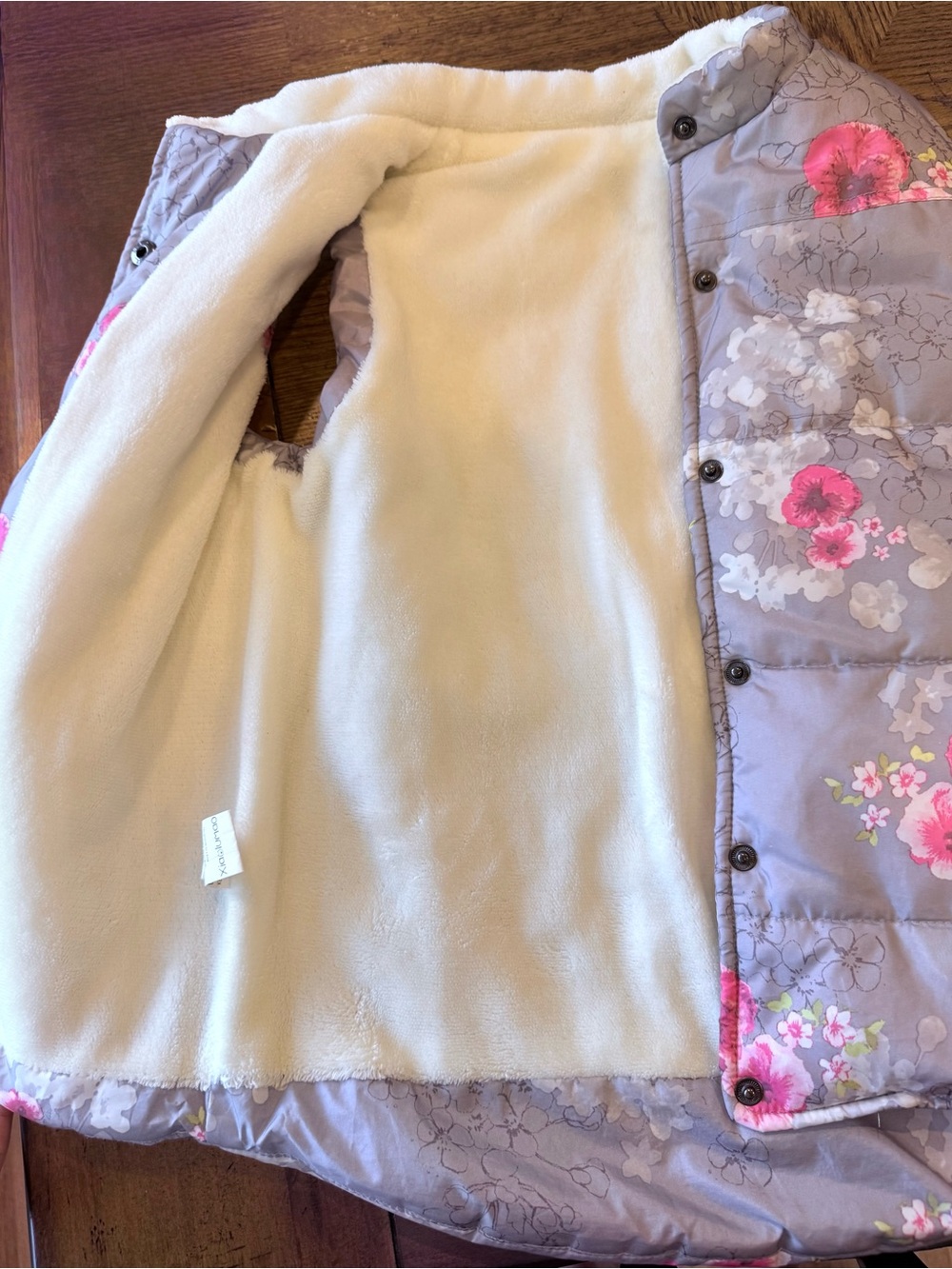 Unique Girls' Gray Floral Puffer Vest with Pink Flowers - Picture 2 of 5